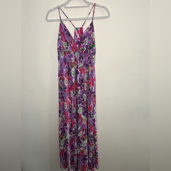 Floral Pink Purple Maxi Dress Made in USA - Picture 2 of 6